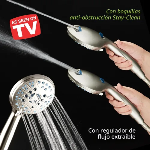 Miniatura 2 de Hotel Spa AquaCare Cabezal de regadera de mano de alta presión de 8 modos, boquillas antiobstrucción, lavado a máquina integrado para limpiar Níquel