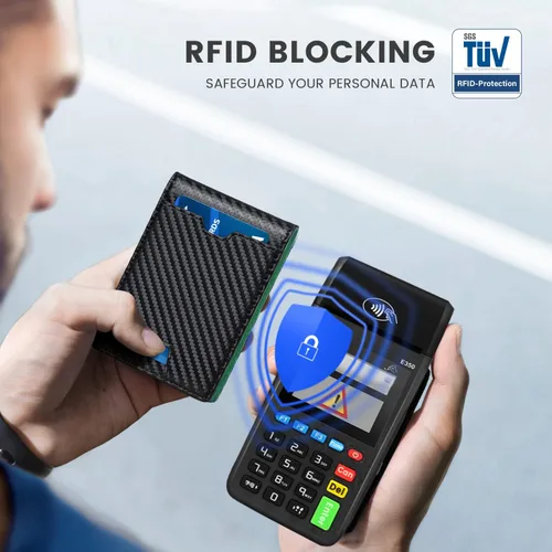Miniatura 32 de Zitahli Billetera para hombre, de piel fina, con bloqueo RFID, minimalista, plegable, tarjetero con caja de regalo