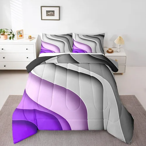 Miniatura 19 de Erosebridal Juego de edredón a rayas azules, juego de ropa de cama tamaño King, juego de ropa de cama moderno minimalista y colecciones con temática