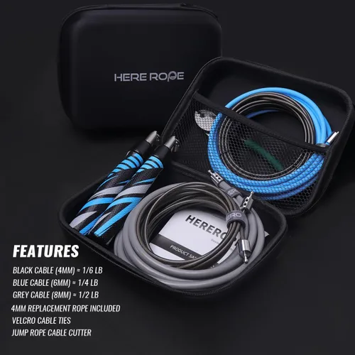 Miniatura 8 de Hererope - Cuerda de saltar 3 en 1 para hombres y mujeres, 1/6 lb, 1/4 lb, 1/2 lb, juego de cuerda de saltar con pesos intercambiables con Azul &