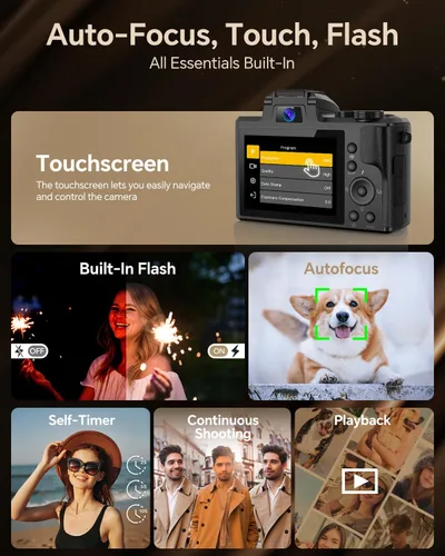 Miniatura 5 de Fulealfly Cámara digital 8K para fotografía, cámara WiFi de enfoque automático de 88 MP para video de YouTube con lente frontal y trasera, flash