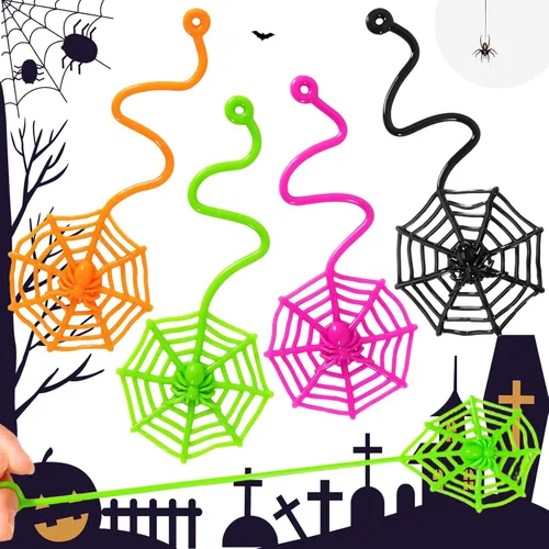 24 piezas de telaraña adhesiva para niños, 7.6 pulgadas de telaraña, juguetes de mano pegajosos de telaraña, recuerdos de fiesta de araña de