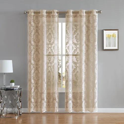 Miniatura 5 de LinenZone Par de 2 paneles de cortina de encaje de punto con parte inferior festoneada. Elegantes cortinas de encaje de granja para sala de estar