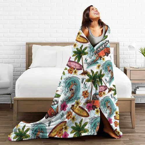 Miniatura 5 de Manta retro con palmeras marinas hawaianas, manta de franela súper suave, cómoda y acogedora, manta ligera para sala de estar y dormitorio, 40 x 30