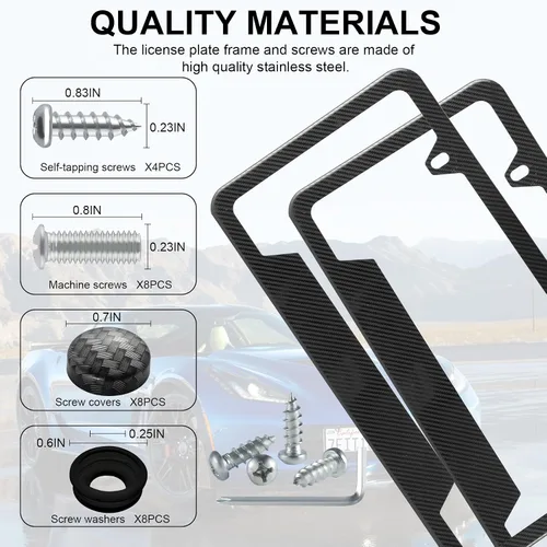 Miniatura 4 de LivTee Marcos de matrícula de fibra de carbono, cubiertas de matrícula de acero inoxidable de 2 agujeros, 2PCS soporte de matrícula de coche, diseño