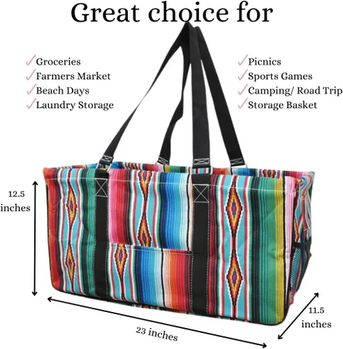 Miniatura 329 de NGIL Bolsa de comestibles reutilizable extra grande plegable de gran tamaño para comestibles, almacenamiento, picnic, playa, Bronco-negro occidental