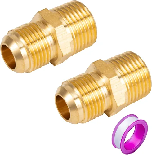 2 piezas de accesorios de tubo de latón, adaptador de gas de media unión de 1/2 pulgada flare x 1/2 "NPT macho tubería