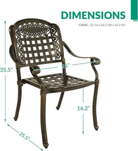 Miniatura 3 de VIVIJASON 2 sillas de aluminio fundido para exteriores, reposabrazos de patio, sillas de comedor para jardín, piscina, patio trasero, bronce antiguo