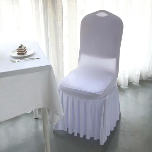 Miniatura 3 de Efavormart 1 juego de fundas para sillas de banquete con volantes y falda plisada de spandex blanco, fundas elásticas lavables con bolsillos