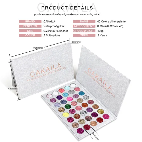 Miniatura 5 de Paleta de sombra de ojos con purpurina, 40 colores altamente prensados, pigmentados metálicos, brillantes, paleta de sombra de ojos, paleta