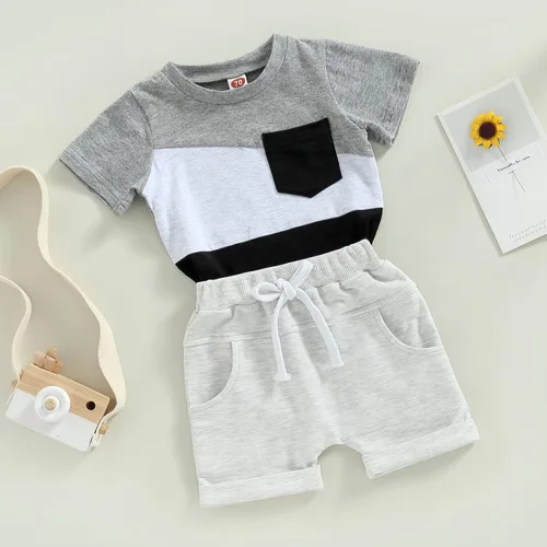 Miniatura 24 de Conjunto de ropa de verano para niños pequeños, 2 piezas, camiseta de manga corta con cintura elástica