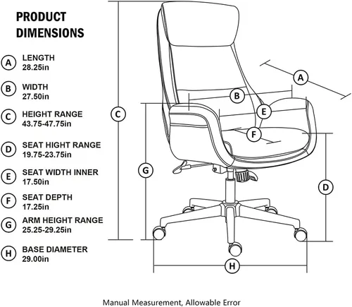 Miniatura 2 de Glitzhome Silla ejecutiva moderna de oficina para el hogar con respaldo alto - Silla de escritorio giratoria ajustable de cuero con apoyabrazos Crema