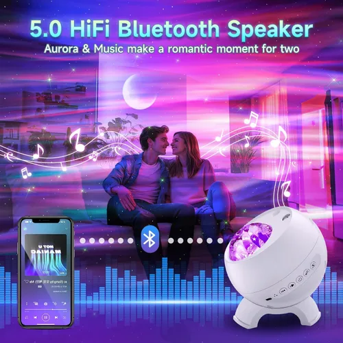 Miniatura 6 de One Fire Proyector de luces del norte, proyector de galaxia para dormitorio Más de 300 modos de iluminación, 15 ruido blanco y Bluetooth, control
