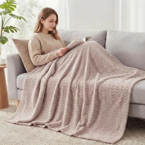 Miniatura 7 de Exclusivo Mezcla Manta Queen para cama, acogedora manta ligera de vellón con textura ondulada decorativa, adecuada para invierno, camello, 90 x 90