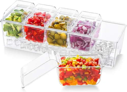Miniatura 11 de Lifewit Organizador de condimentos enfriado con hielo con 5 recipientes de 20 oz (2.5 tazas), servidor de condimentos para fiesta con tapas