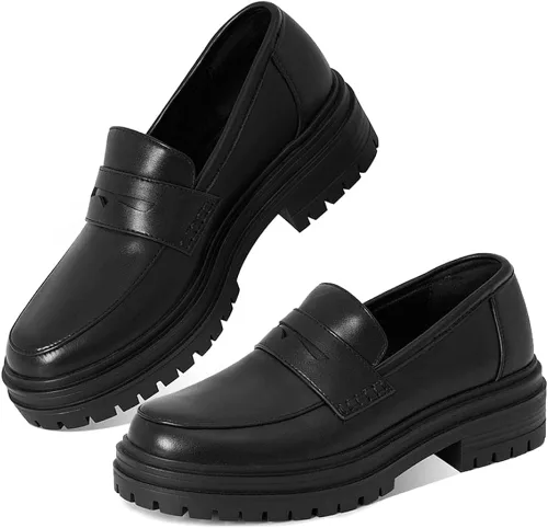 LinnOaks Penny - Mocasines para mujer con puntera redonda, tacón grueso, zapatos Mary Janes, plataforma, zapatos Oxford, uniformes, zapatos de vestir