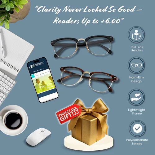 Miniatura 4 de proSPORT Gafas de lectura con montura de cuerno, vintage, clásicas, semi sin montura para hombres y mujeres, 2 pares combinados