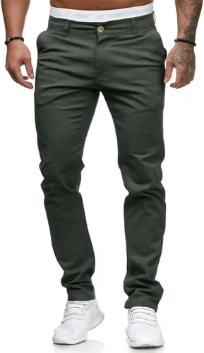 Miniatura 12 de HUNGSON Pantalones vaqueros casuales ajustados ajustados para hombre, pantalones de mezclilla rectos elásticos