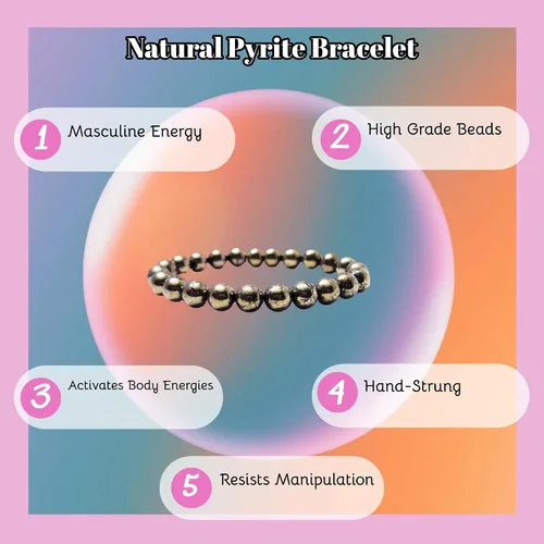 Miniatura 2 de Pulsera de cuentas de pirita - joyería de astronomía, cuentas de piedra natural AAA de 0.315 in, Gema, Ágata