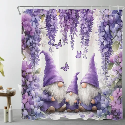 Miniatura 34 de LB Cortina de ducha de hortensias azules para baño, cortina de ducha rústica de girasol amarillo botánico y lavanda púrpura con ganchos, cortina