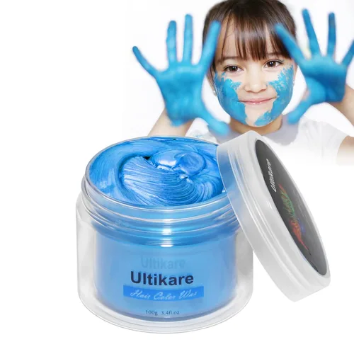 Cera de color temporal para el cabello para niños, Ultikare Cera de tinte para el cabello azul natural, cera de peinado instantánea, crema de barro