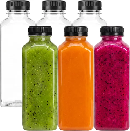 Miniatura 12 de Moretoes 6 botellas de 120 ml de plástico para jugo con tapas, botellas transparentes vacías reutilizables para shots de jengibre, recipientes