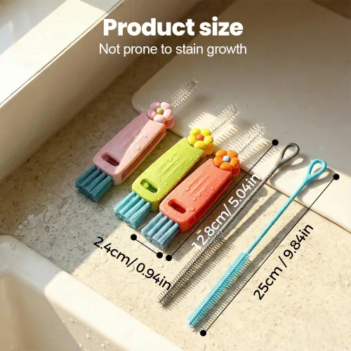 Miniatura 7 de 3 cepillos de limpieza de tapa de taza 3 en 1 y 2 cepillos limpiadores de paja de silicona para botella, cepillos de limpieza portátiles