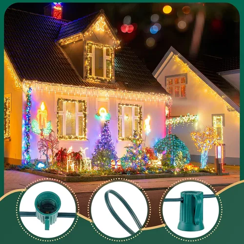 Miniatura 6 de Brightown Tira de luces C9, tira de luces de Navidad para exteriores de 100 pies con 100 enchufes para decoración de Navidad, patio, enchufe de luz