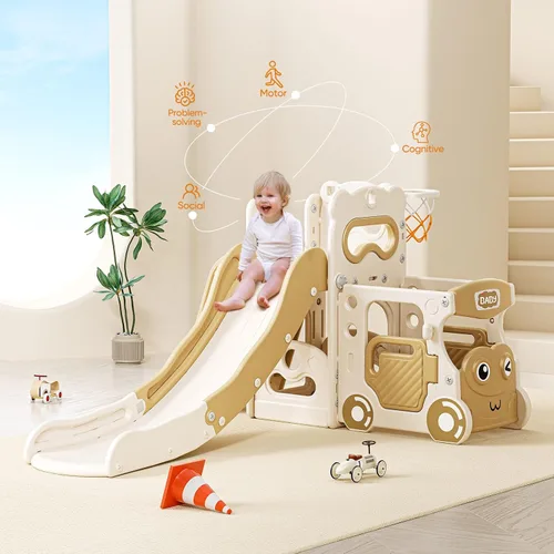 Miniatura 4 de Lischwert Tobogán 5 en 1 para niños, juego de toboganes de interior para niños, juego independiente de tobogán al aire libre, parque infantil