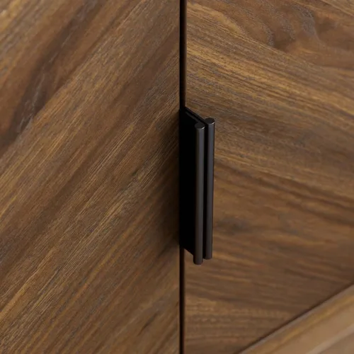Miniatura 6 de Nathan James Mina - Soporte moderno de TV, gabinete de entretenimiento, consola con puertas de almacenamiento de ratán natural, detalles de latón