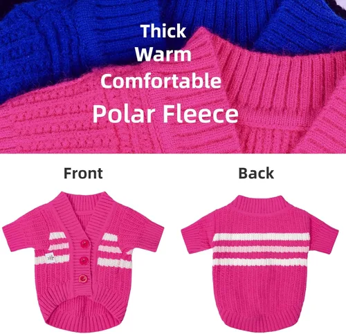 Miniatura 2 de CuteBone - Suéter de punto a rayas para perros, ropa de invierno de punto rosa para perros pequeños, gatos, niño, niña, atuendo para mascotas