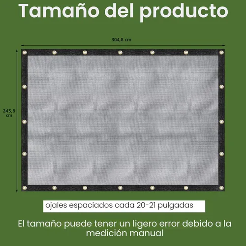 Miniatura 6 de Lona de malla de 60-70% de 8 pies x 10 pies/Tela para Sombra de 9 Agujas Tejida Resistente Color Negro con Ojales para Invernadero, Jardín, Pérgola