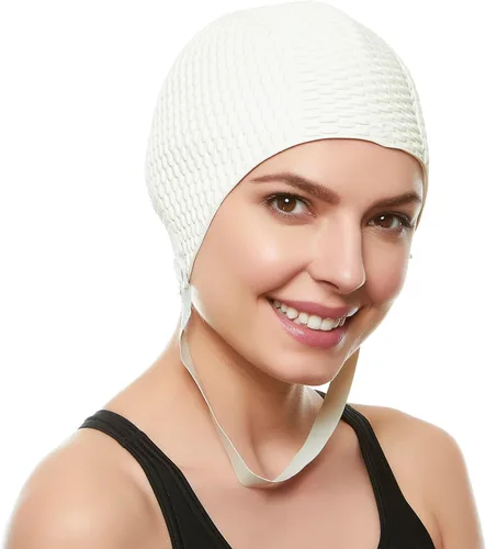 Miniatura 23 de BeeMo Gorro de Natación de Látex para Mujeres - Gorro de Natación de Goma - Suave Cómodo Elástico Elegante Diseño de Corte Bajo Protege el Cabello