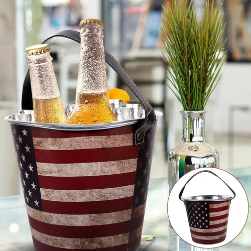 Miniatura 5 de UPKOCH Cubetas patrióticas de la bandera americana, cubo vintage, cubo de cenizas, cubo de vino, cubo de cerveza, cubo de hielo, cubo