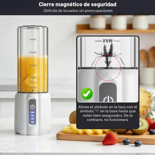Miniatura 5 de Licuadora portátil, licuadora personal para batidos y batidos, pequeña mezcladora de jugo con pantalla LED, máquina de batido recargable USB C con 6