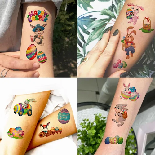 Miniatura 4 de 10 hojas de tatuajes de Pascua para niños y niñas, tatuajes temporales, accesorios de decoración de fiesta de Pascua, rellenos de bolsas