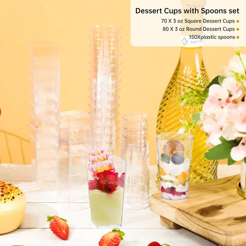 Miniatura 5 de mwellewm 150 paquetes de mini tazas de postre con cucharas, tazas de postre de plástico transparente de 3oz para postres tipo parfait para fiestas