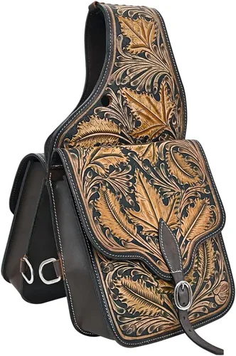Miniatura 8 de HILASON Western Horse - Bolsa de sillín de cuero resistente y tradicional Bolsa de sillín Bolsa de sillín de caballo Bolsa de sillín