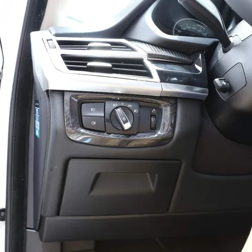 Miniatura 5 de Fibra de carbono real para BMW X5 f15 2014-2018 interruptor de faros de coche decoración marco accesorios