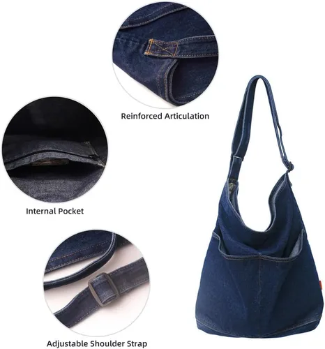 Miniatura 5 de ROUROU Bolso bandolera de tela vaquera para mujer, bolso cruzado de lona de gran capacidad