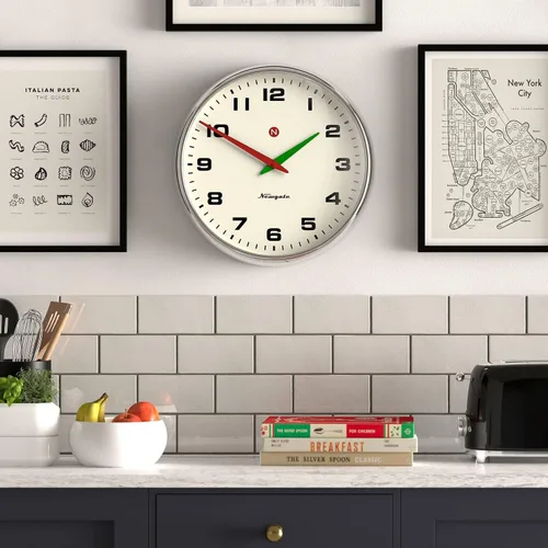 Miniatura 3 de NEWGATE® Superstore Reloj de pared Reloj de metal retro grande 16 pulgadas Acabado cromado Lente de vidrio convexo Pieza de diseño