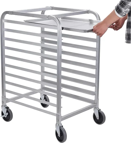 Miniatura 6 de HALLY SINKS & TABLES H Estante para panecillos de 10 niveles con ruedas, estante comercial de aluminio para panadería completa y media hoja, cocina