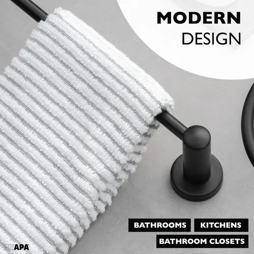 Miniatura 4 de Ilyapa Juego de accesorios de baño negro, juego de 3 piezas para montaje en la pared, barra para toallas, soporte para papel higiénico, anillo
