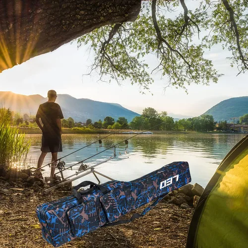 Miniatura 7 de LEOFISHING Bolsa de almacenamiento de aparejos de pesca de 51.2 in/4.27 pies, organizador portátil de carrete de caña de pescar, cajas de Camuflaje