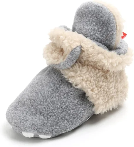 Miniatura 5 de EnJoCho Pantuflas de forro polar para niñas recién nacidas y niños con suela suave antideslizantes para primeros caminos gris 12-18 meses
