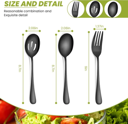 Miniatura 2 de Patelai El juego de 6 cucharas para servir incluye 4 cucharas ranuradas y 2 tenedores de acero inoxidable para bufé, cena restaurante para banquete