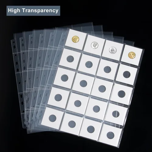 Miniatura 4 de Páginas para monedas de 50 unidades con 20 bolsillos – Páginas de bolsillo para monedas para portamonedas de cartón de 2 x 2 pulgadas, 11 agujeros