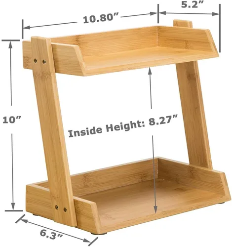 Miniatura 2 de GOBAM Estante organizador de especias de 2 niveles para encimera de cocina, estante de almacenamiento, montaje rápido, bambú