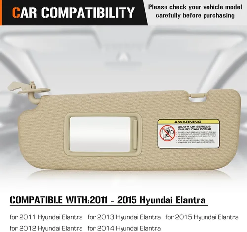 Miniatura 2 de Visera solar para Hyundai Elantra 2011-2015 (no compatible con el modelo GT), repuesto de parasol beige para lado izquierdo del conductor