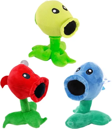 JHESAO Juego de 3 piezas de guisantes de peluche de plantas y zombis, juguetes de zombis, peluches de PVZ, 1, 2, muñeco suave de peluche, guisante 3
